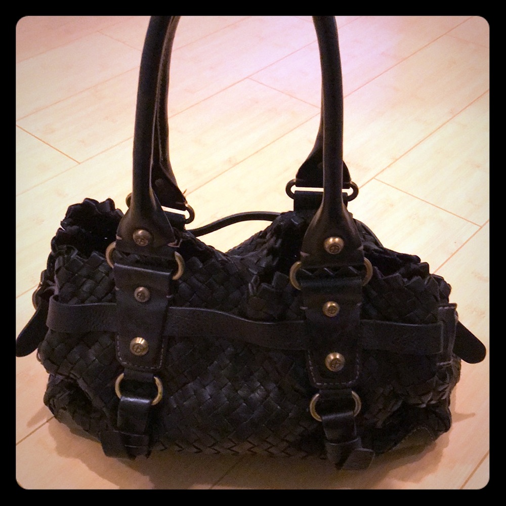 Francesco Biasia black leather weave handbag